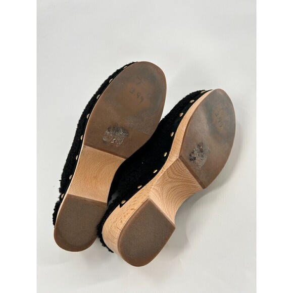 J. Crew Women's Size 9 Black Sherpa Heeled Clogs Wooden Sole Heel Boho Sherpa - Picture 11 of 13